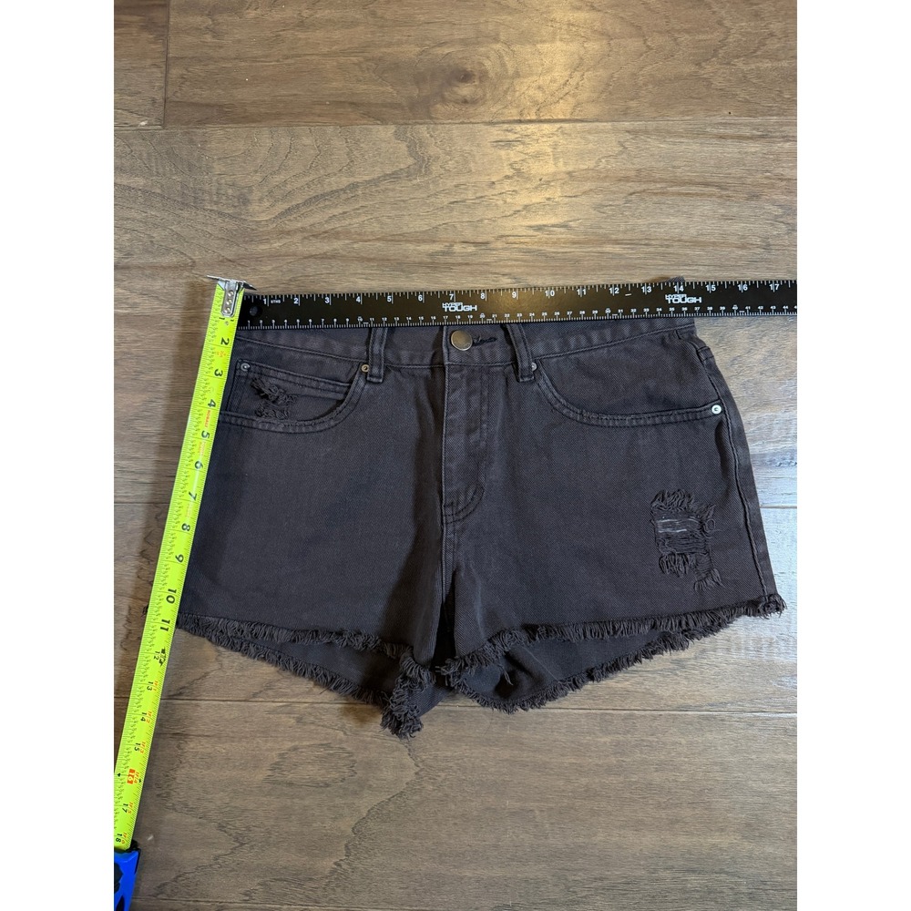 Billabong Distressed Frayed Denim Shorts Faded Black High Rise Cut Offs Size 27 - Picture 4 of 5